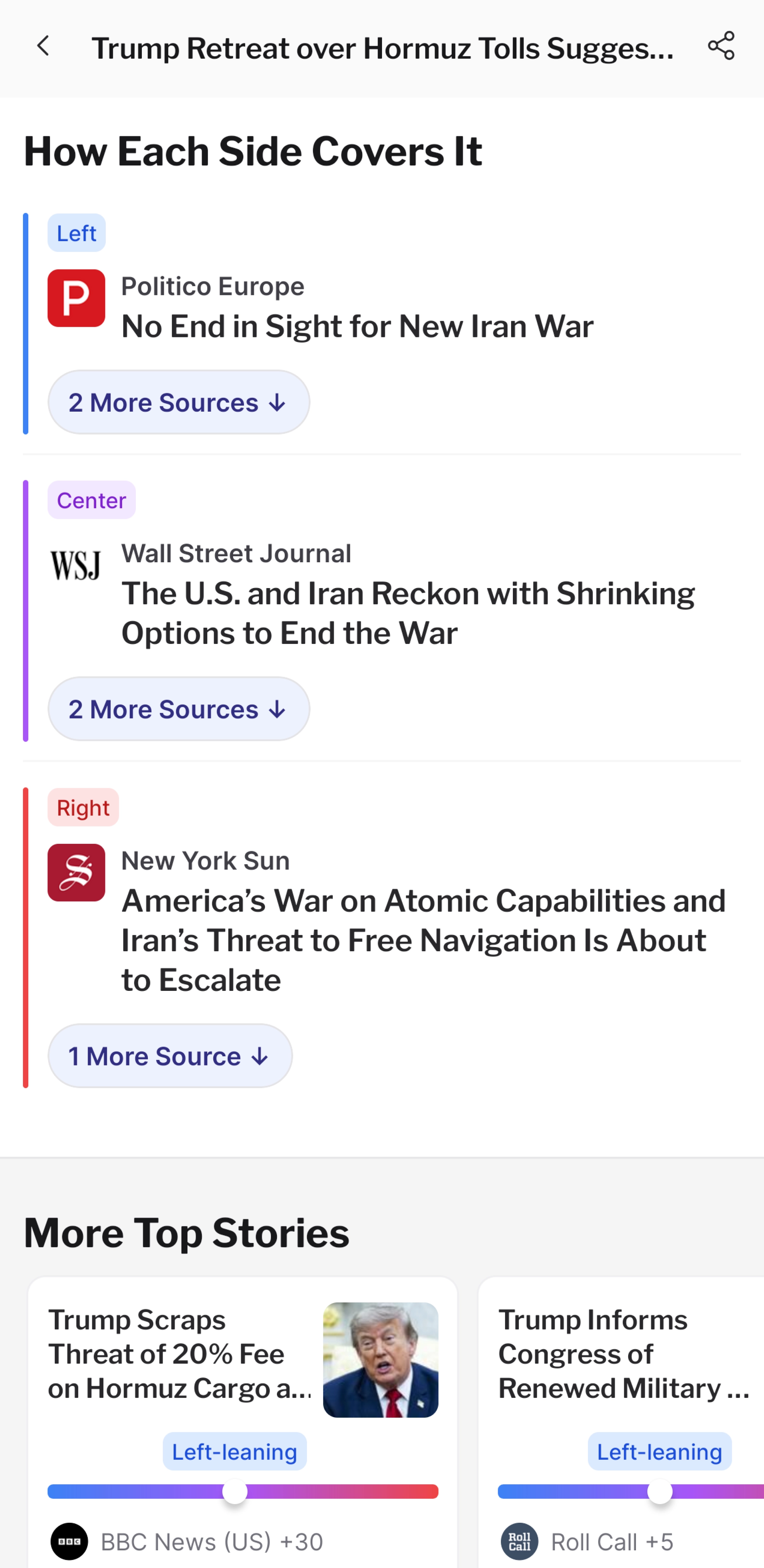 NewsGauge showing left, center, and right headlines stacked together